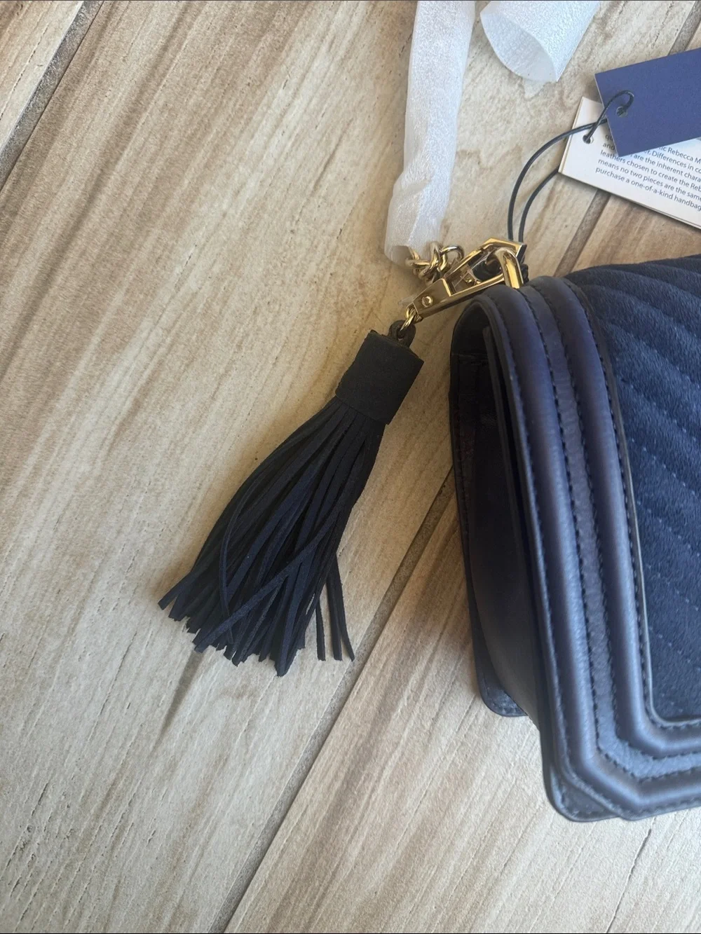 Rebecca Minkoff Navy Quilted Crossbody Bag with Tassel